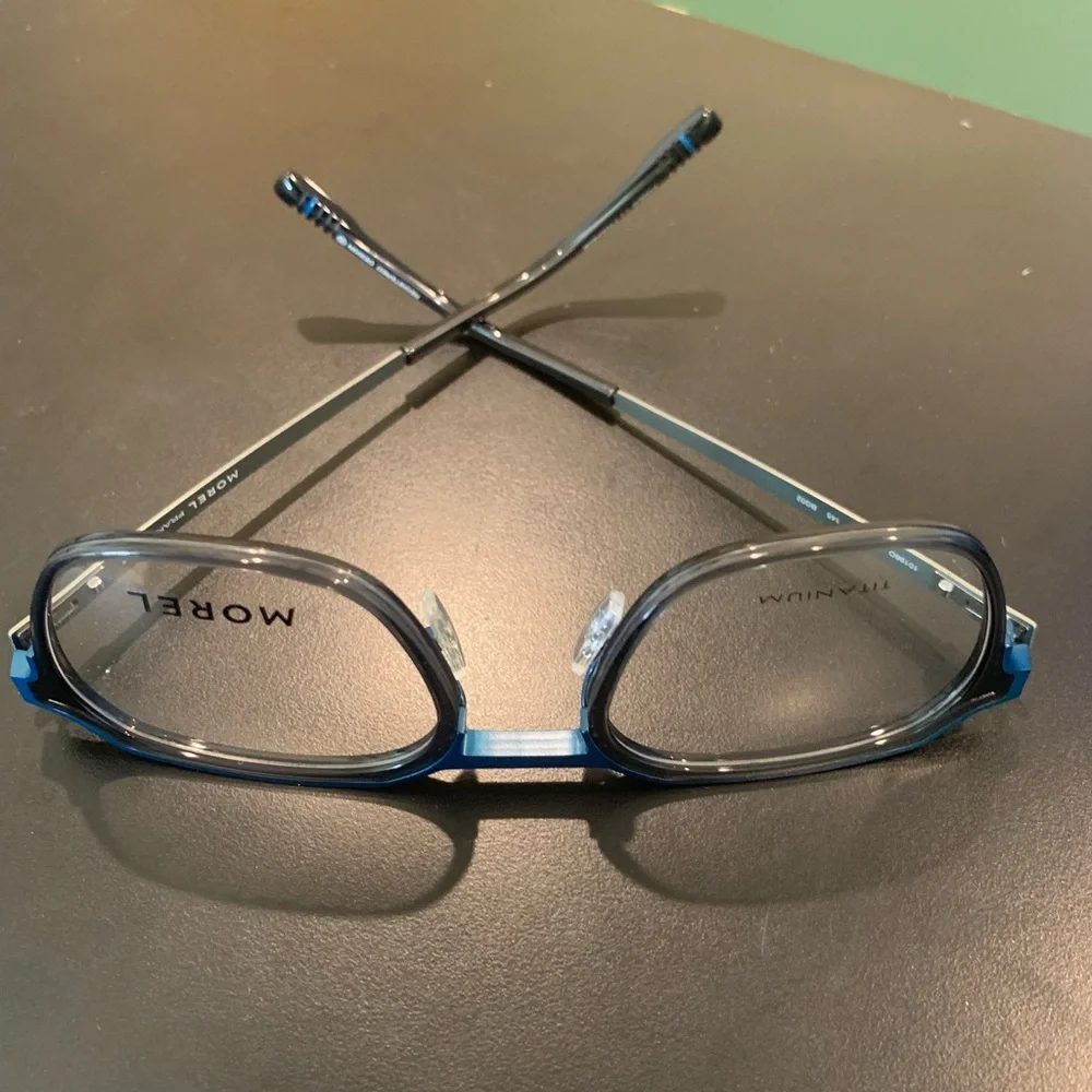 MOREL 10198O Col BG02 Blue & Black  51mm Titanium Hexagon Eyeglasses